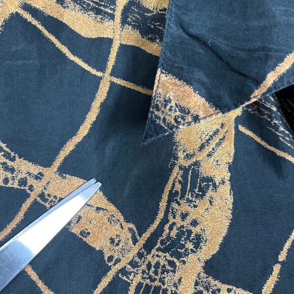 Perry Richards Silk Shirt Mens Medium Black Yellow Abstract Print Button Up Club - Picture 5 of 10